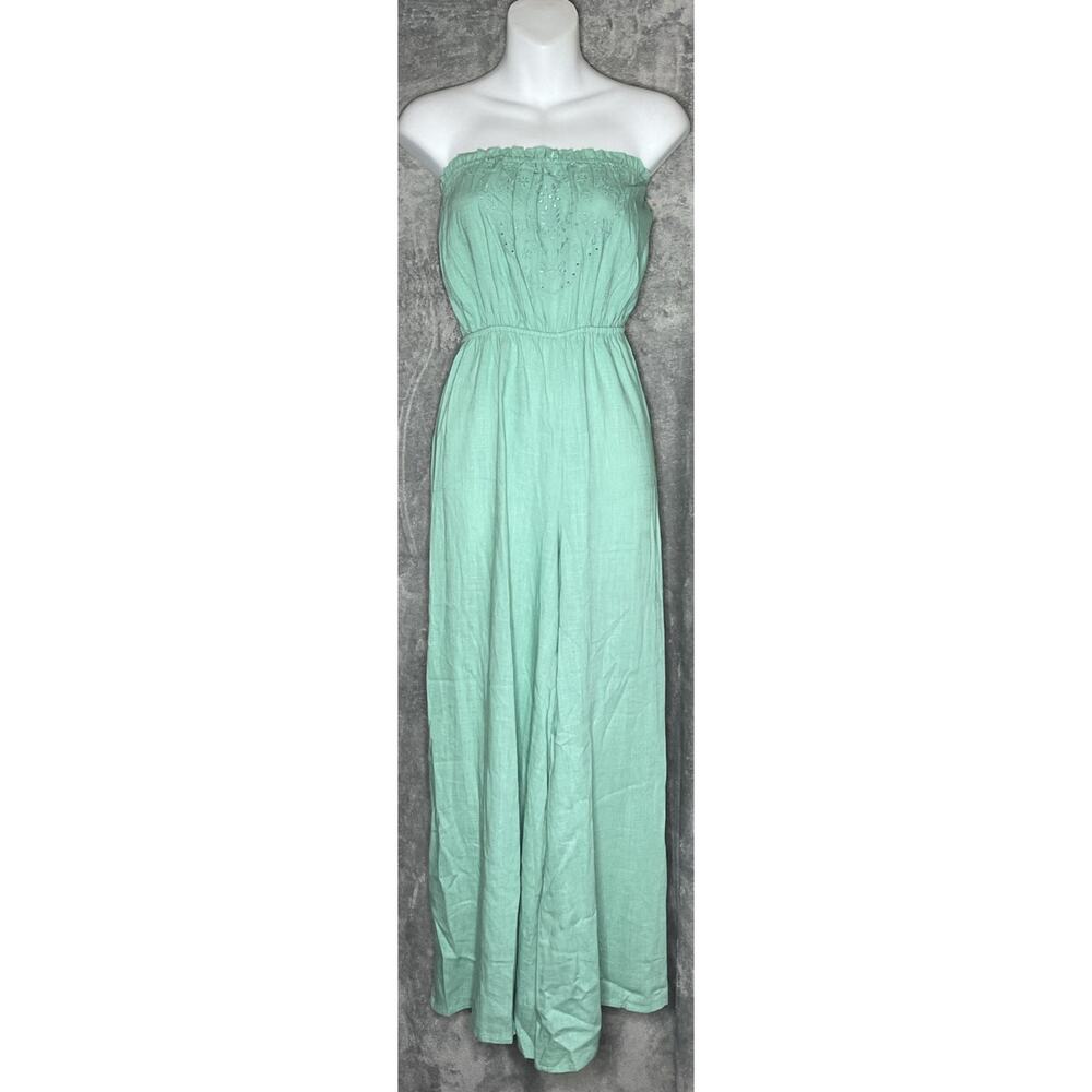 Francesca’s Mi Ami Mint Green Strapless Wide Leg Jumpsuit Romper Size Small NWT